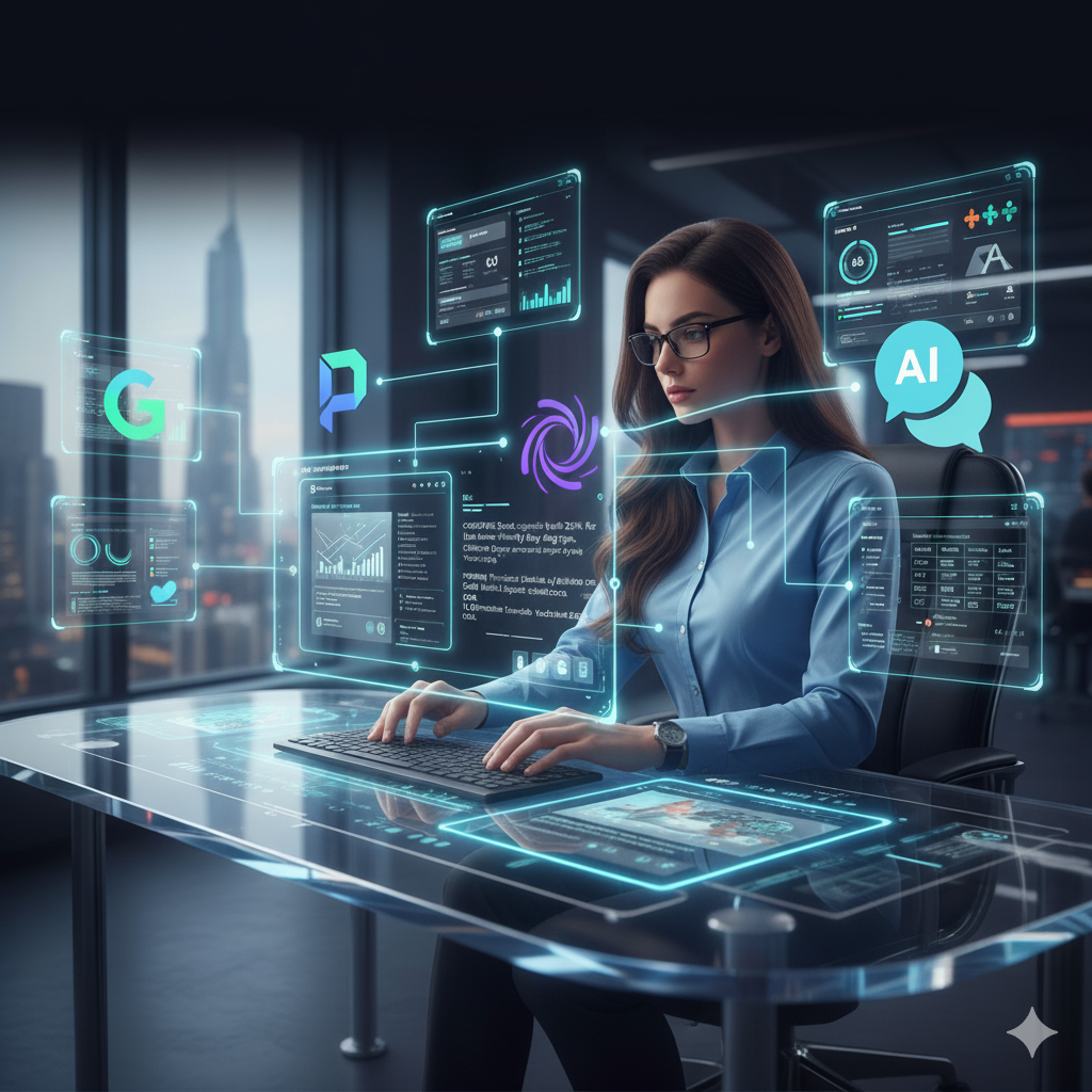 Illustration: Data and AI tools, representing authority and modern strategy